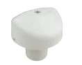 White ceramic sink knob on white background.