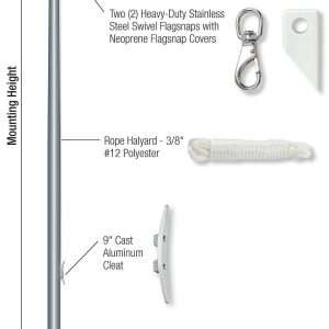 Xtreme Flagpole Series 25’ to 70’ – Xtreme External Single Revolving – Rope Halyard