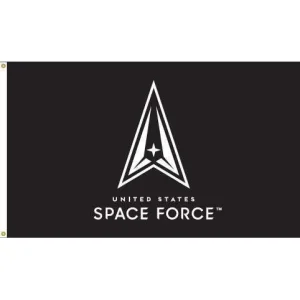 United States Space Force emblem on black flag.