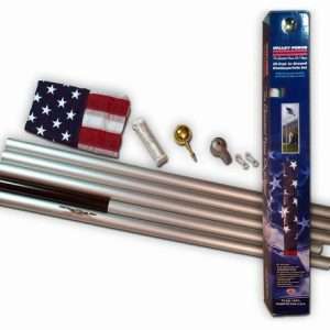 American flag pole kit with accessories on white background.