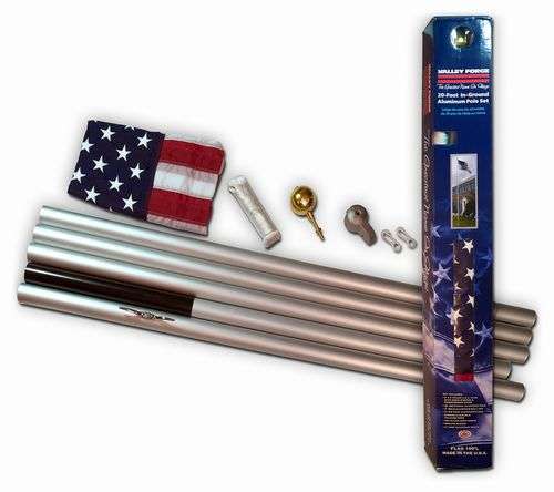 American flag pole kit with accessories on white background.