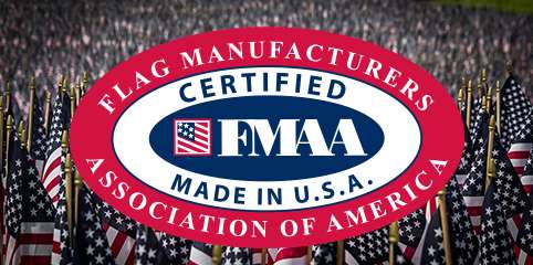 2012 FMAA Certified Logo Certified U.S. flag manufacturers logo with flags background.