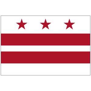 Washington DC flag with three red stars, stripes.