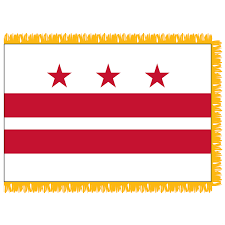 Washington DC flag with three red stars.