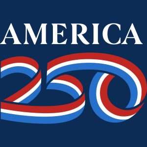 America 250 logo with red, white, blue design.