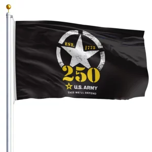 U.S. Army 250th anniversary flag waving.