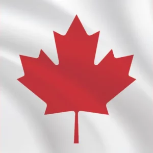 Canadian flag with red maple leaf.