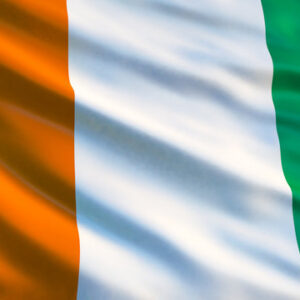 Flag of Ivory Coast, orange, white, green stripes.