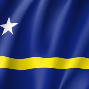 Curacao flag with stars and yellow stripe.