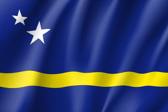 Curacao flag with stars and yellow stripe.