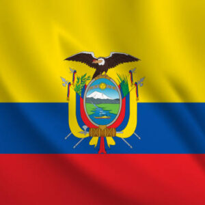 Ecuador flag with national emblem displayed