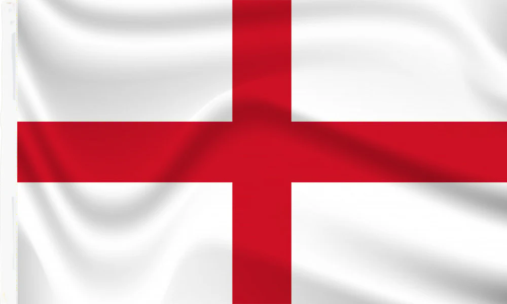 Flag of England with red cross on white background.