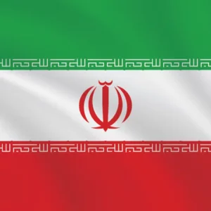 Flag of Iran with emblem and Arabic script