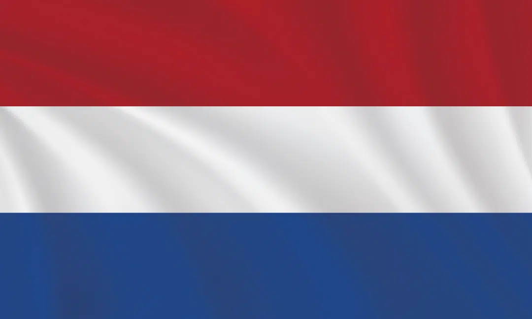Netherlands flag: red, white, blue stripes.