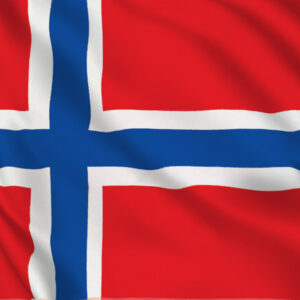 Norwegian flag with red, white, blue cross design.