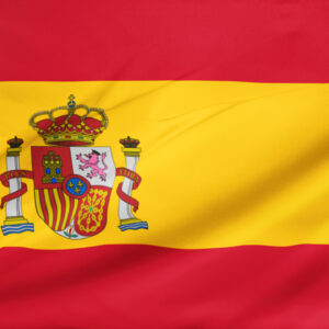 Spain flag with coat of arms waving