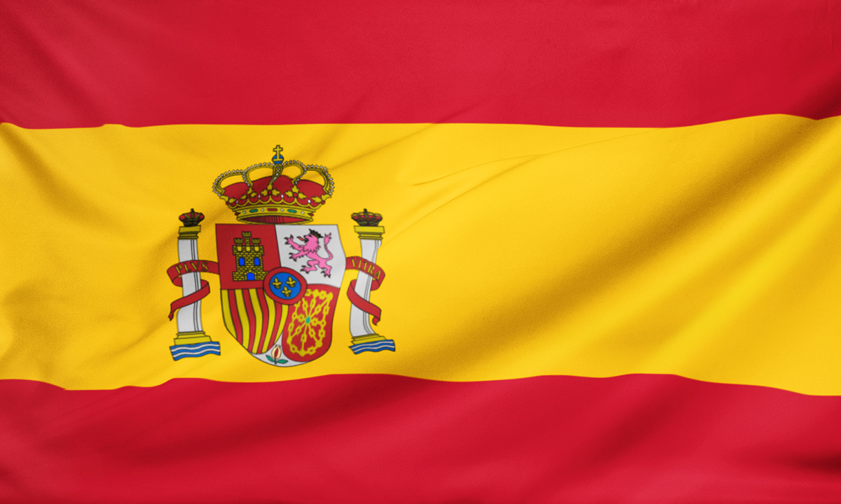 Spain flag with coat of arms waving