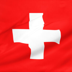 Waving Swiss flag with white cross