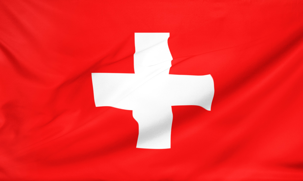 Waving Swiss flag with white cross