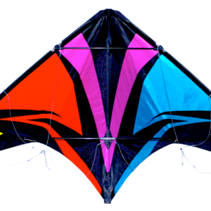 Colorful delta kite with geometric design.