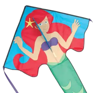 Colorful mermaid kite with red hair design.