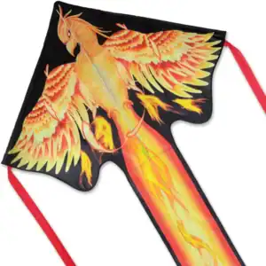 Colorful phoenix kite with vibrant flaming design.