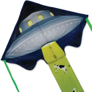 UFO kite with cow design, colorful and fun.