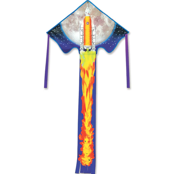 Rocket kite with moon background.