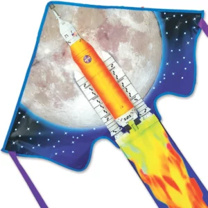 Rocket-themed kite with moon background