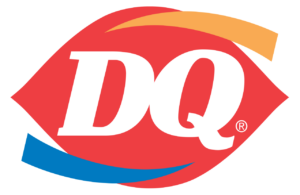 DQ logo with red background and colored swirls.