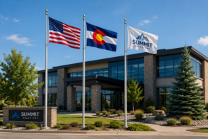 Summit Solutions office with US and Colorado flags